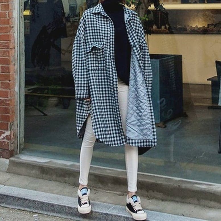 レディース ギンガムチェックコート 中綿ロングジャケット チェック柄シャツジャケット