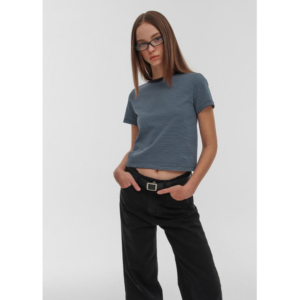 ブラックアップ [B-BASIC] ストライプキャップスリーブ半袖Tシャツ (2SIZE)