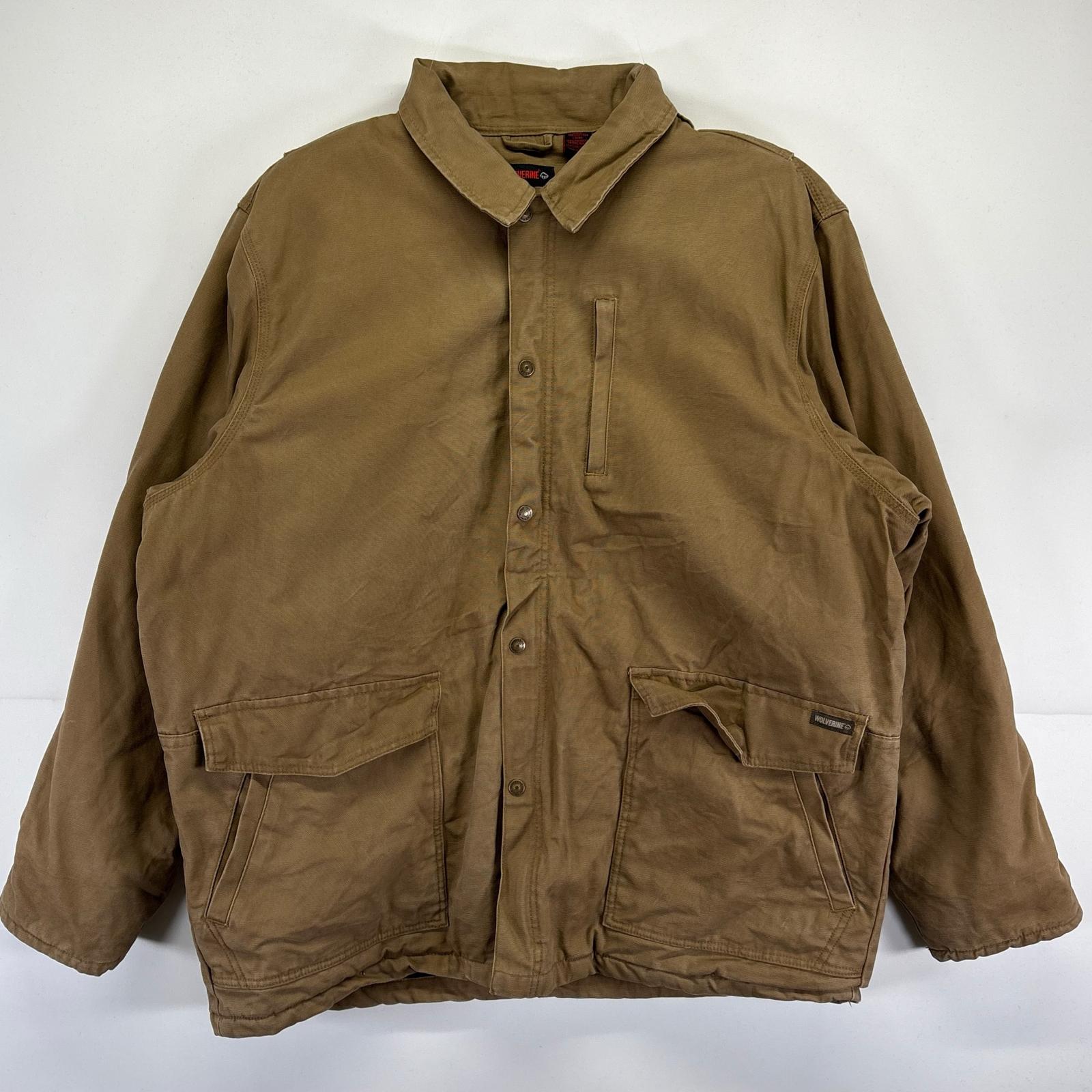 古着 WOLVERINE ワークジャケット 大きいサイズ カバーオール ワンポイントロゴ フルジップ 無地 2XL ブラウン系 メンズ