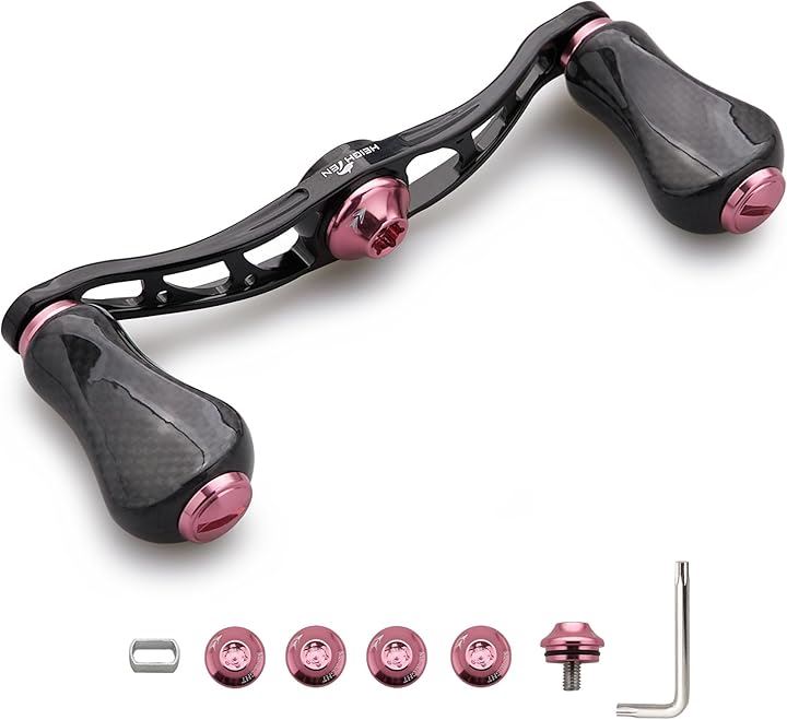 リール ハンドル カーボンノブ搭載 シマノ SHIMANO ダイワ DAIWA アブ Abu 通用 ベイトリール Arch Gourd(90mmハンドル - 20mmノブ - 桜ピンク)