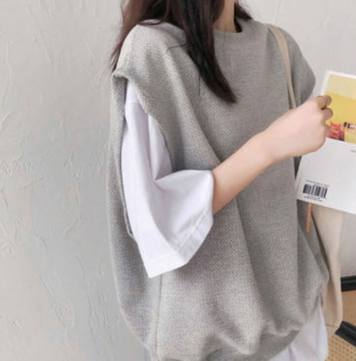 カットソー ニットソー レディース セーター ベスト ノースリーブ 上品 かわいい 大人可愛い きれいめ シンプル ルーズ 無地 春 秋 ママ 学生 デート ゆったり ライトグレー グレー トップス