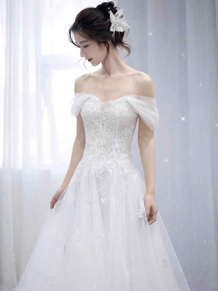 【2枚購入で 3oo円OFF！】ワンショルダーライトウエディングドレス花嫁2025主糸上質な風合いちょっとしたお出かけ糸