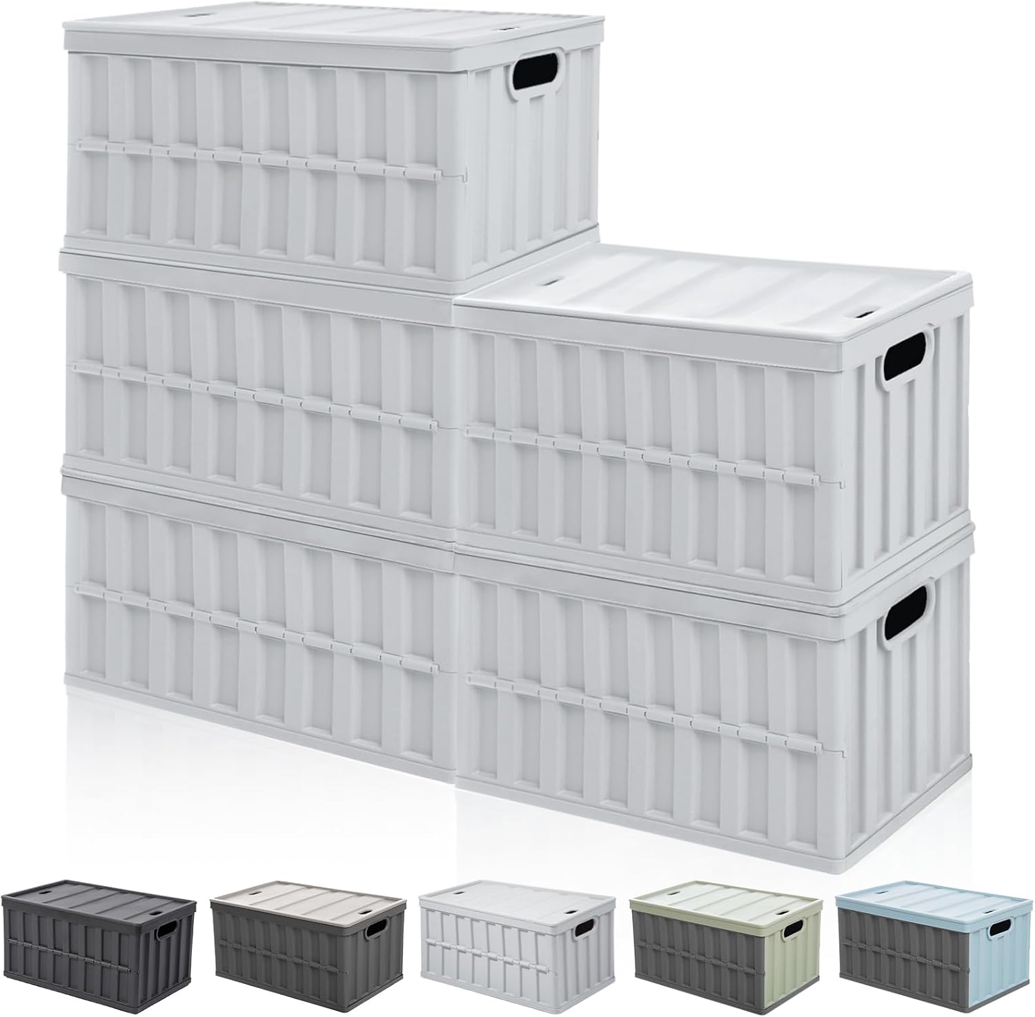 【収納力UP】コンテナ ボックス 折り畳みコンテナ 64L*5個 大型 収納ボックス 蓋付き「7秒で組立簡単」収納ケース 積み重ね 折りたたみカゴ 大容量 取っ手付き 多機能 屋外収納 家庭用