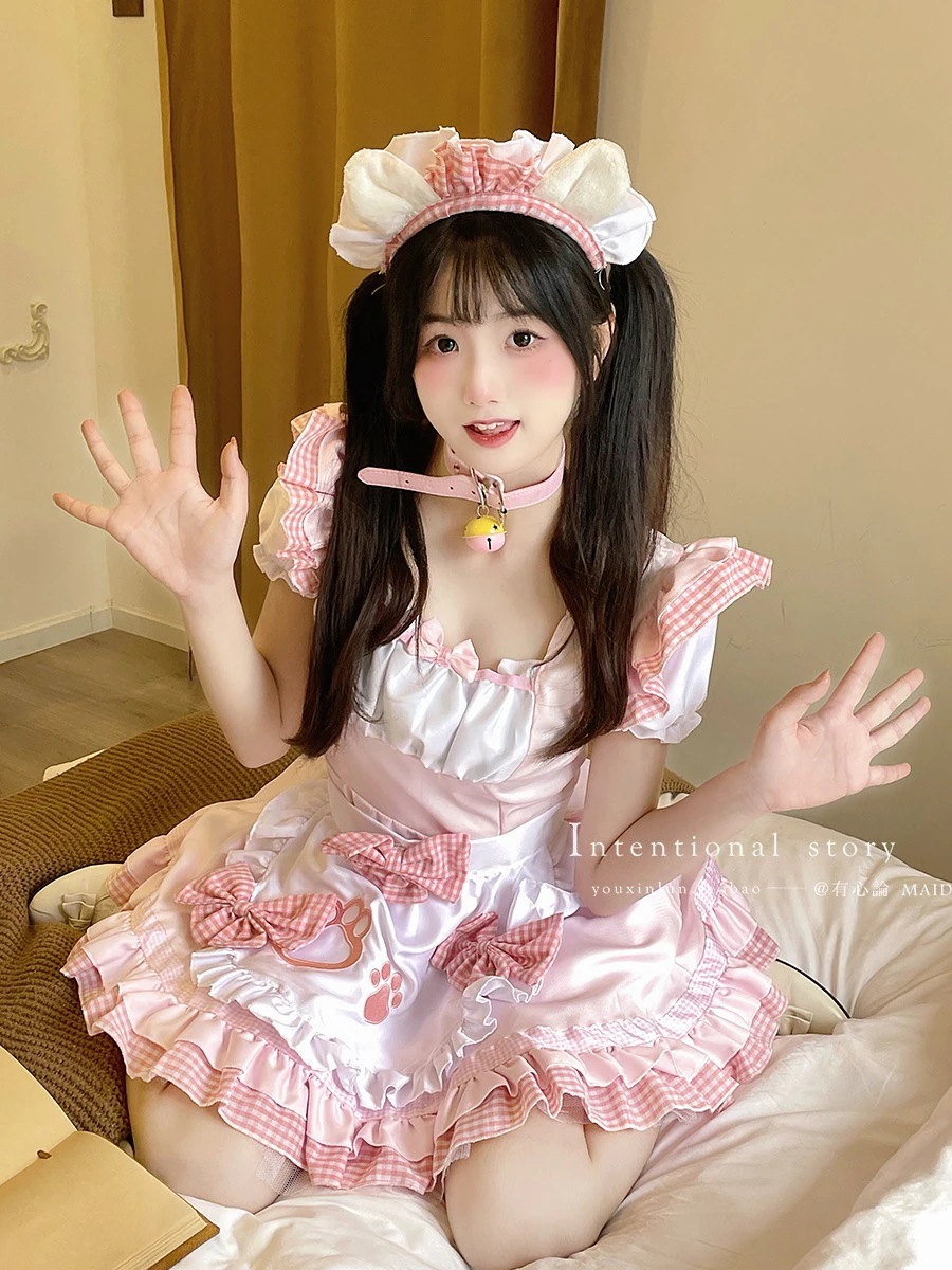 猫娘メイドコスプレ衣装白糸ロリータ二次元かわいいワンピース