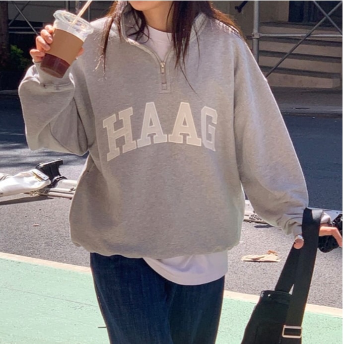 half zip-up grey/ネイビー