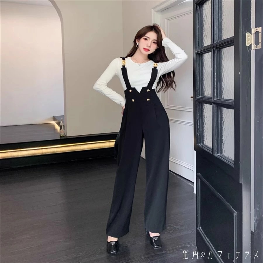 サロペットパンツ フレア Aライン ガウチョ ボトム ロング マキシ 装飾 かわいい 大人可愛い 大人女子 綺麗 シンプル カジュアル 大人 上品 おしゃれ お洒落 こなれ感 ラフ エレガント コンサ