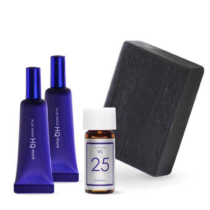 純 ハイドロキノン 4% ヒト幹細胞培養液 配合 クリーム プラスナノHQモア 5g 2本＋プラスソープHQ＋プラスピュアVC25ミニ