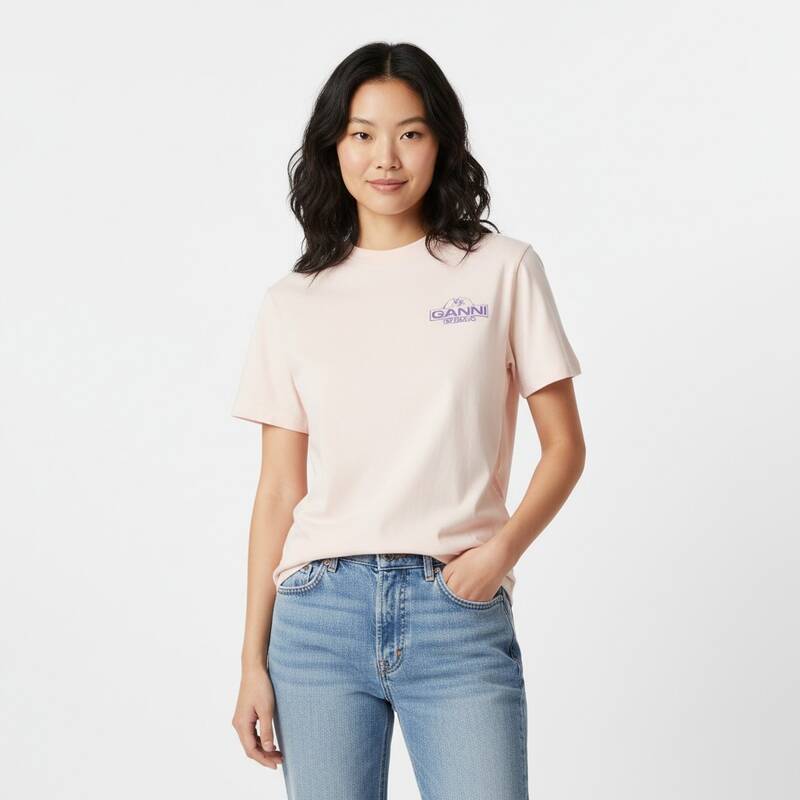 ガニ ベーシック パームツリー 半袖Tシャツ ピンク レディース T3919 042