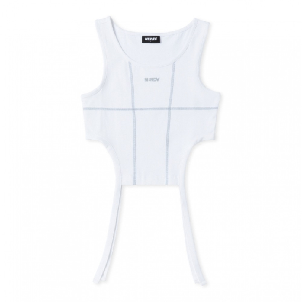 NERDY レディースカットアウトノースリーブトップホワイト