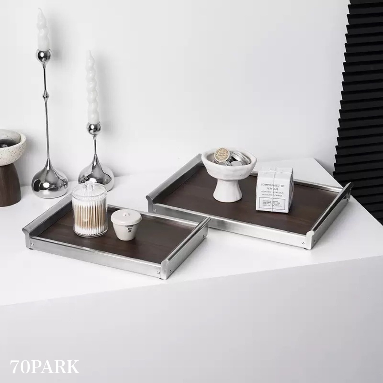 ステンレス シルバー ウッド 大判 長方形 トレイ 全2サイズ アクセサリートレイ 収納 カフェトレイ 韓国インテリア 韓国雑貨 韓国っぽ インテリア雑貨 韓国 おしゃれ 北欧 70PARK