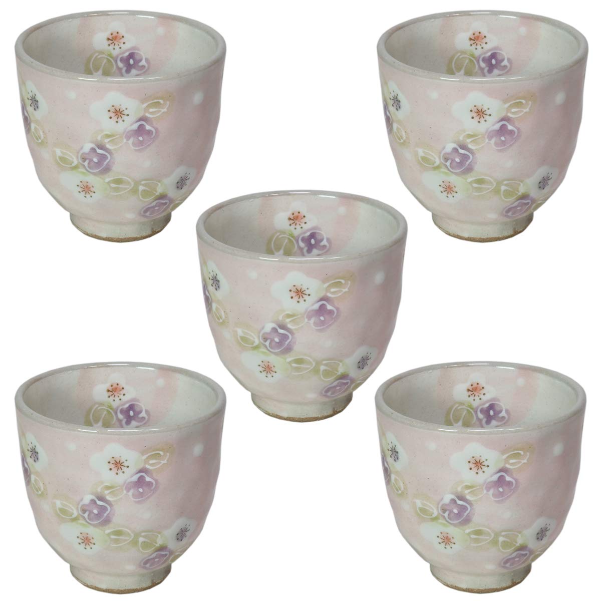 5個セット 夫婦湯呑(単品) 花友禅ﾋﾟﾝｸ湯呑(小) [78 x 72mm] 土物 和食器 旅館 料亭 飲食店 業務用