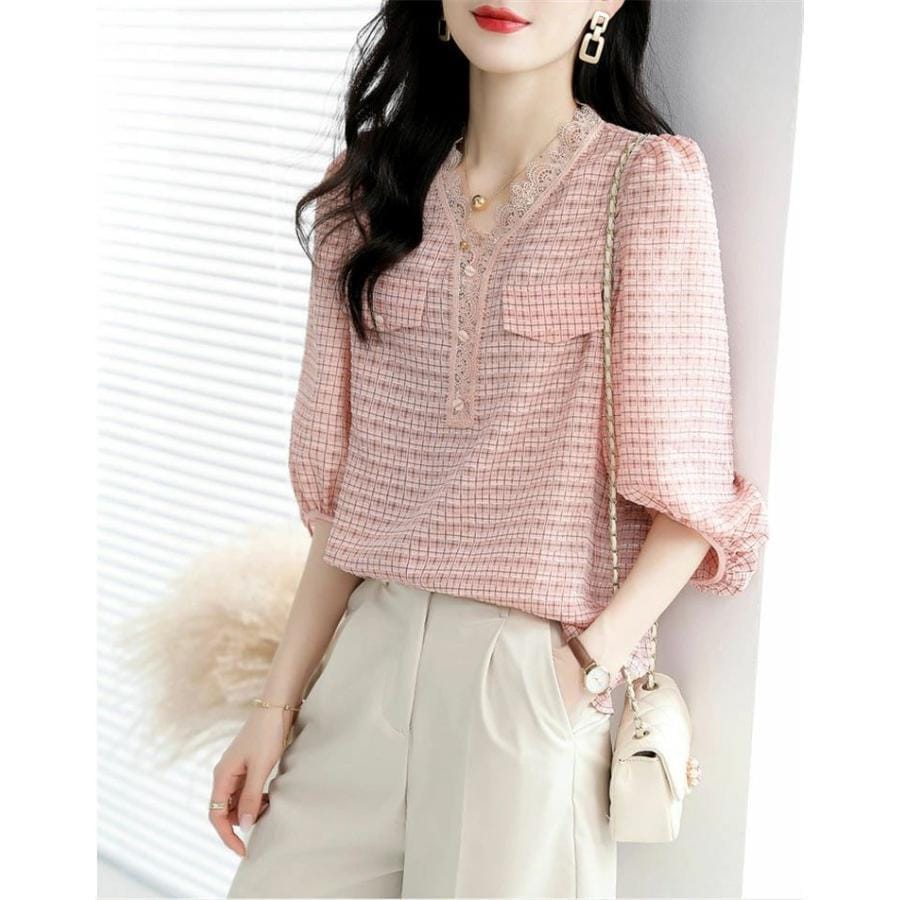 夏新作ブラウス レディース 40代 夏 ボリューム袖 Vネック オシャレ シャツ トップス オフィス 韓国風 大人 上品 通勤 OL