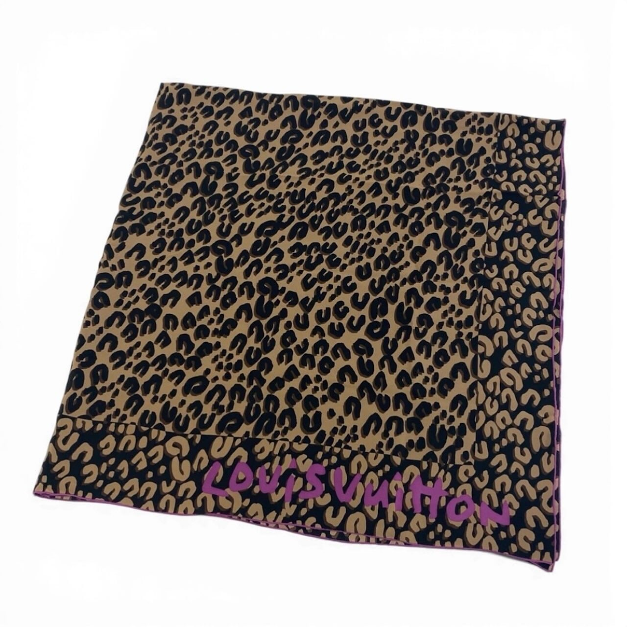 超美品 LV Leopard Silk Scarf Large Shaw ブラウン シルク M75227 スカーフ レディース A3-00134