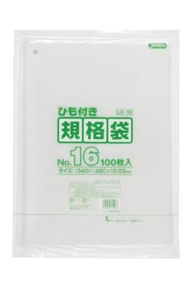 規格袋ひも付 16号100枚入03LLD透明 LK16 [xまとめ買い（15袋x5ケース）合計75袋セット] 38-473