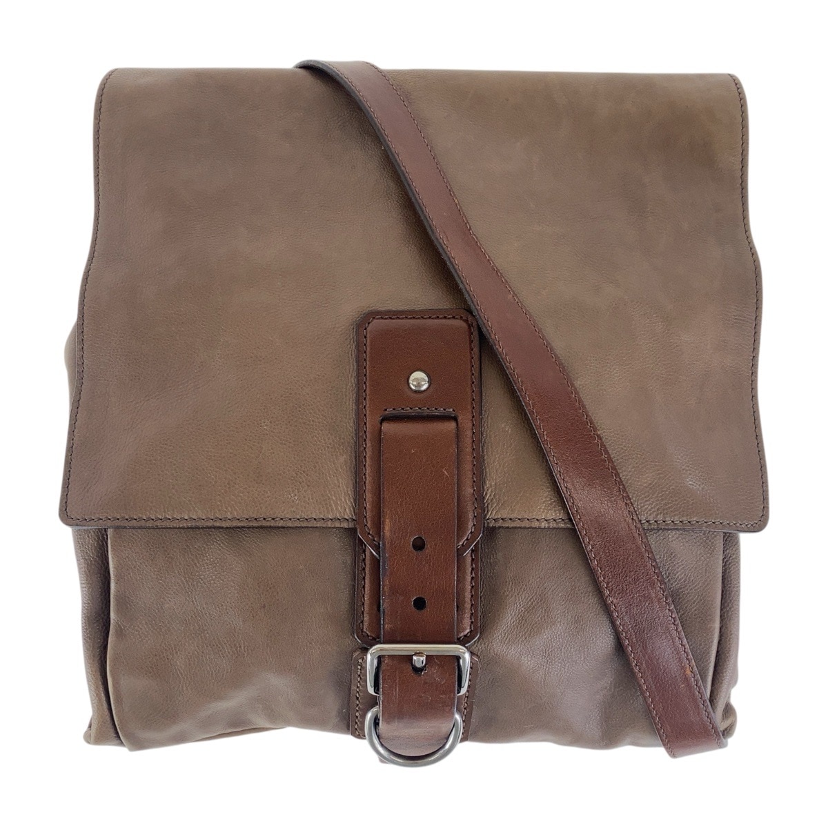 ブラウン シルバー金具 レザー 斜め掛け ショルダーバッグ 男女兼用 メンズ 501757