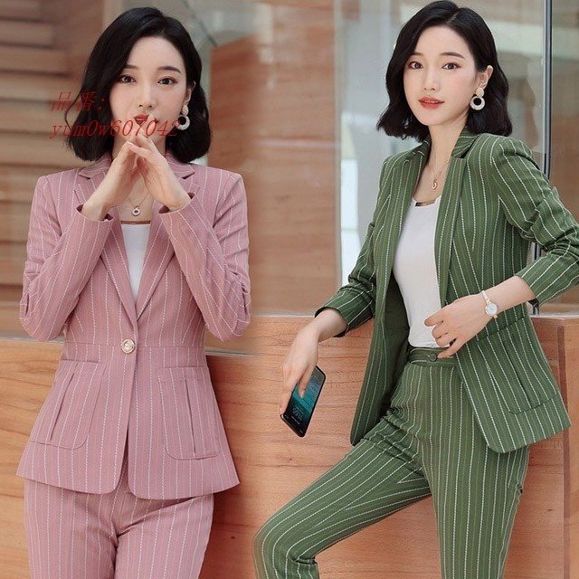 大きいサイズ ストライプ オフィススーツ 30代 パンツスーツ 春秋 スーツ フォーマル 2点セット 5,240円