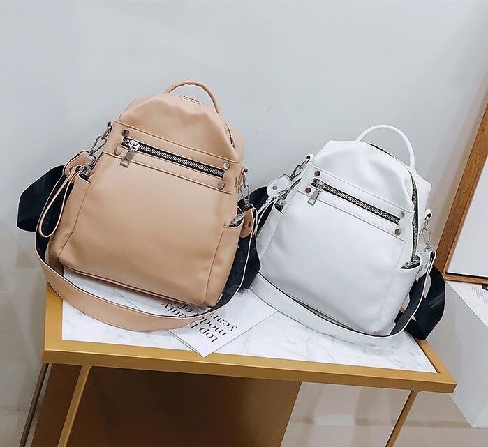 韓国ソフトレザー小さなショルダーバッグ女性バックパック バッグ リュック リュックサック 斜め掛けバッグ 肩がけバック 2way 便利 斜めがけ 肩がけ 柔らかい スクエア型 ファスナー 大人可愛い
