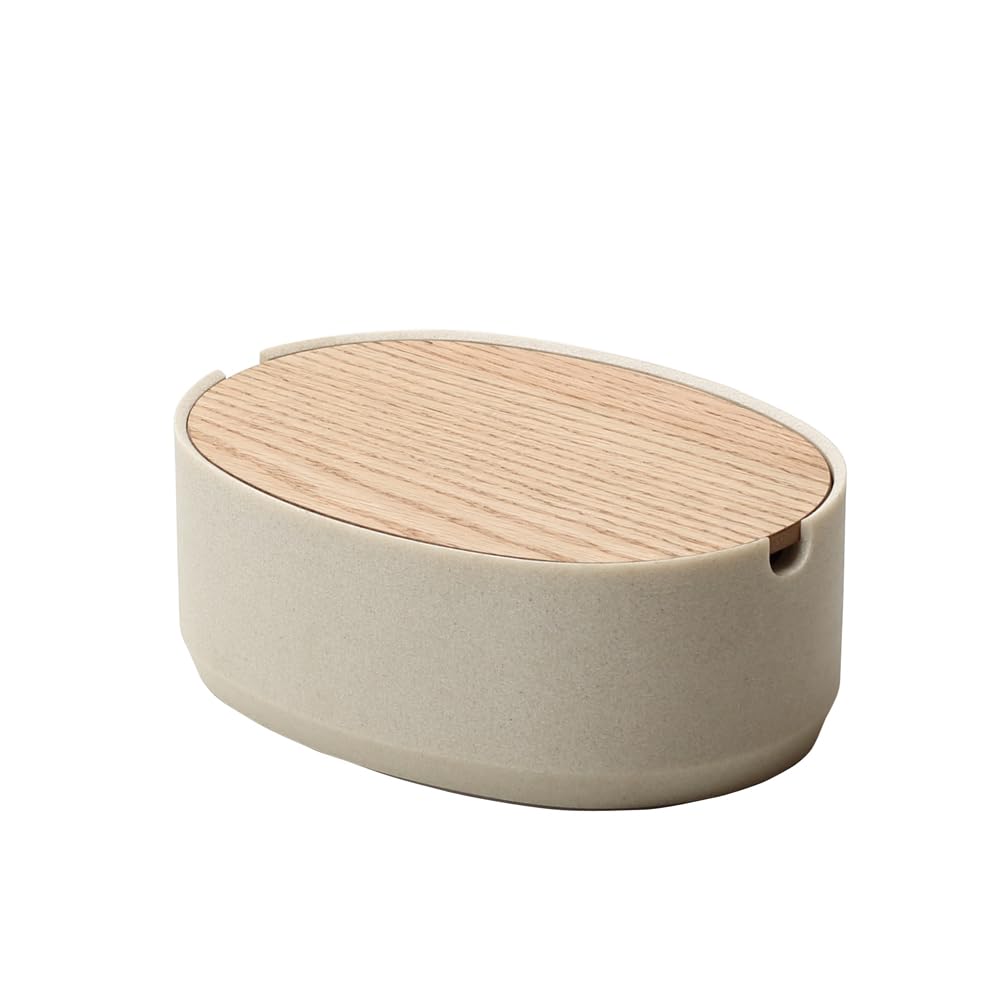ideaco (イデアコ) 小物 卓上 蓋付き 収納 幅21.5奥行15.5高さ8cm Oval Box M Low stone sand white/オーバルボックス Mサイズ 低 ストーンサンドホ