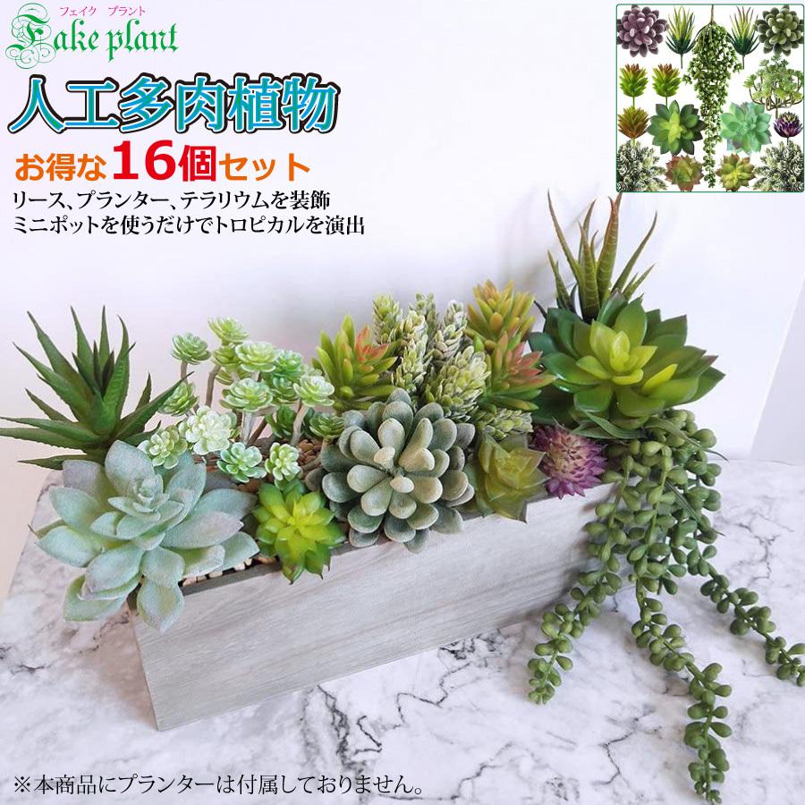 フェイク多肉植物 [10月推奨/20%OFF]人工多肉植物 リアル フェイク植物 装飾用 鉢植え 人工アロエサボテン 多肉植物 フェイクグリーン 茎 送料無料 16個セット