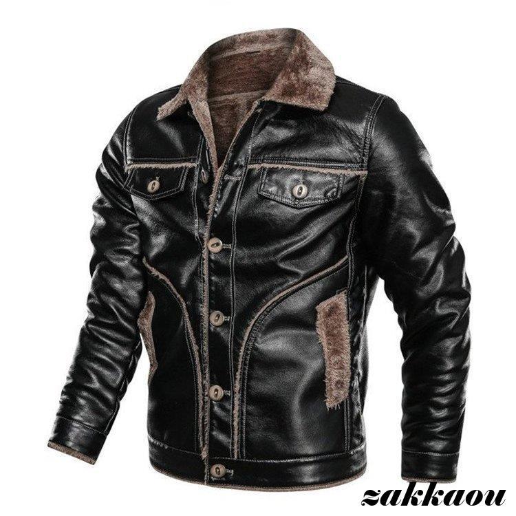 秋冬 レザージャケット メンズ革ジャン 裏起毛 カジュアル ライダースジャケット バイクウェア シングル 防寒防風 お兄系