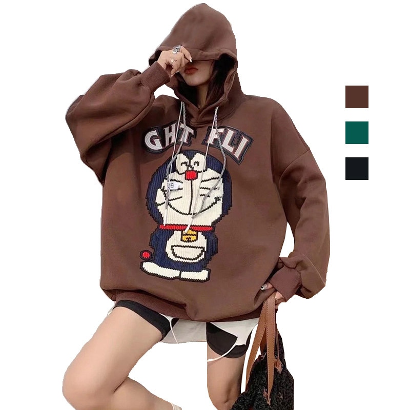 安い秋冬新作3色トップス可愛いパーカートレーナードラえもん萌えレディース裏起毛アウター コートフード