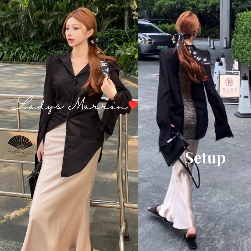 期間限定 セットアップ ロングスカート カジュアル マーメイドスカート 黒 ブラウス レディース 韓国 きれいめ 大人 デートワンピース デート服 春 秋 長袖 ロング丈 可愛い ロングブラウス バッ 5,400円