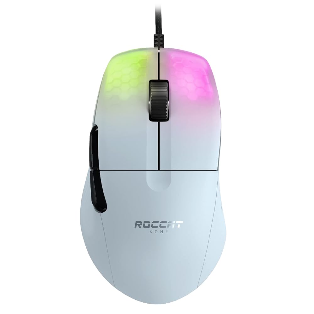 ROCCAT ゲーミングマウス Kone Pro 有線 ホワイト/白 光学式/19K/オプティカルスイッチ/サイドボタン/軽量66g/PTFE/Reflex/RGB ドイツデザイン 【日本正規代理店品