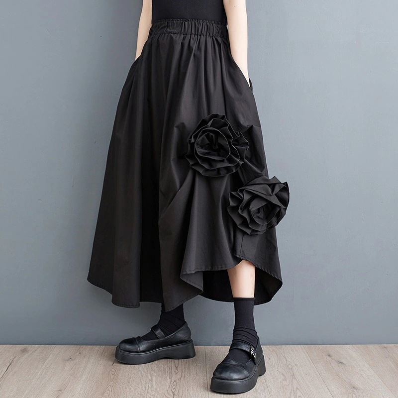 大きいサイズ夏服2024春夏の新型不規則ウエストゴム話題サテンスカート