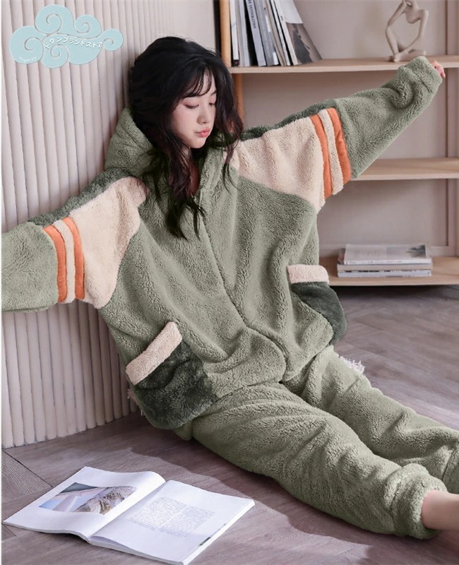 冬用 モコモコ パジャマ ルームウェア 上下セット レディース 大人 もこもこ 暖かい 長袖 表裏起毛 ボア ネル ふわもこ パーカー 前開き チャック 大きいサイズ 真冬 フード付き かわいい ふわ