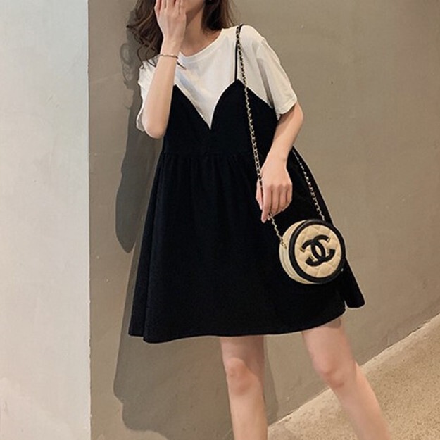 ワンピース レディース ツーピース風 ドッキング ワンピ 個性的 春服 夏服 ミニ ひざ上 半袖 ラウンドネック インスタ映え モテ 流行 トレンド 涼しい 若見え M L XL 2XL 3 5,096円