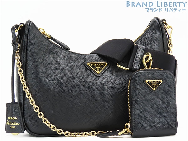 未使用プラダRe-Edition2005サフィアーノレザーバッグホーボーバッグハンドバッグアクセサリーポーチNEROブラック