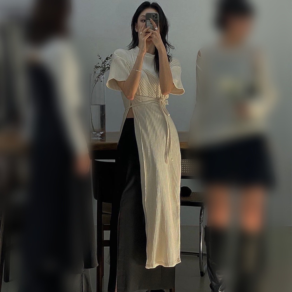 ワンピース レディース マキシ丈 半袖 無地 夏 秋 Iライン サイドスリット 大人可愛い きれいめ