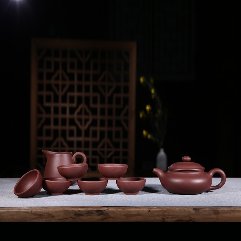 紫色の粘土ティーポットセットアンティークポット完全ティーセットギフトボックスカンパニーギフト彫刻