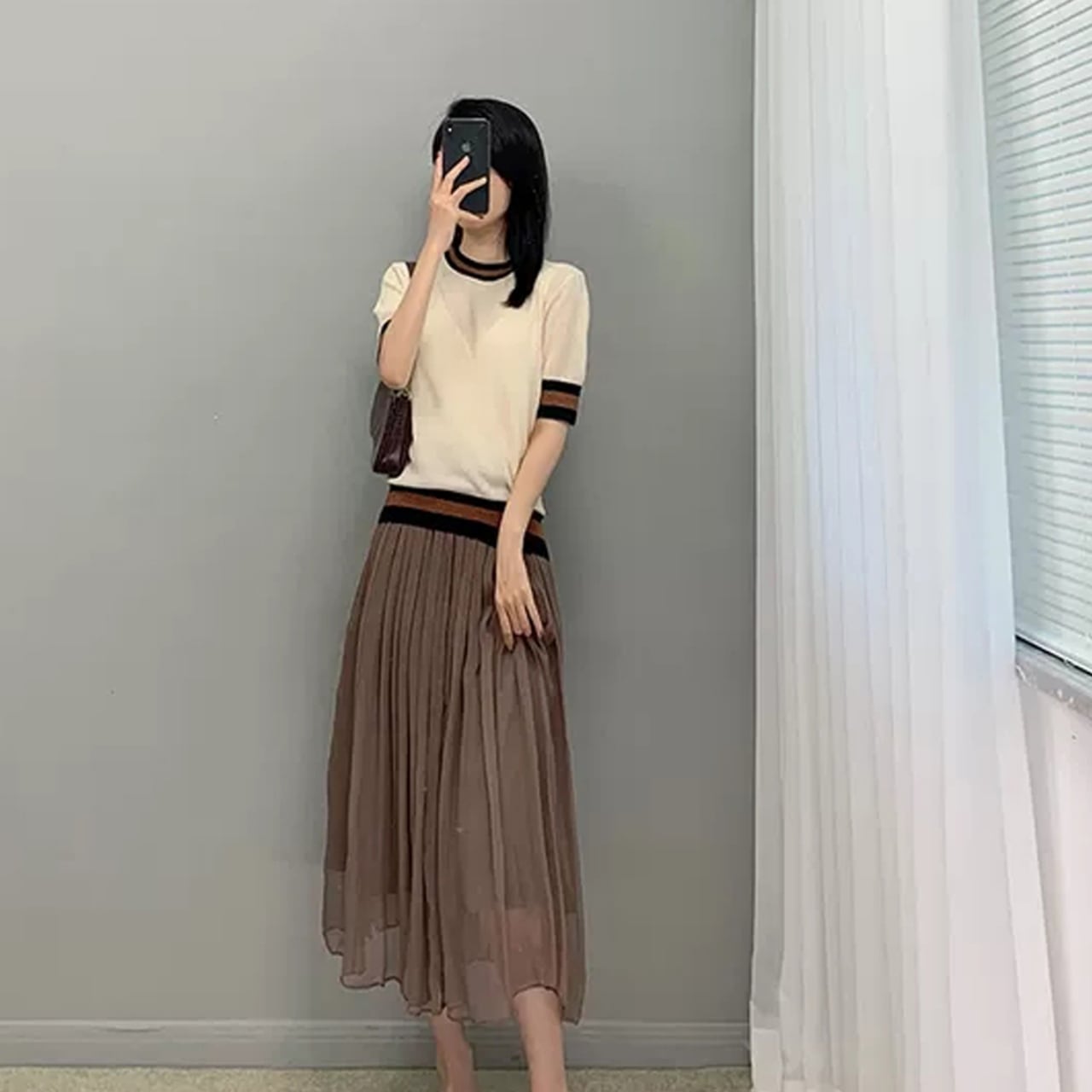 セットアップ レディース ニットTシャツ＋スカート 上下 2点セット スーツ ニット プルオーバー ハイウエスト ラウンドネック コントラストカラー 大人可愛い きれいめ 上品 マニッシュ キュート