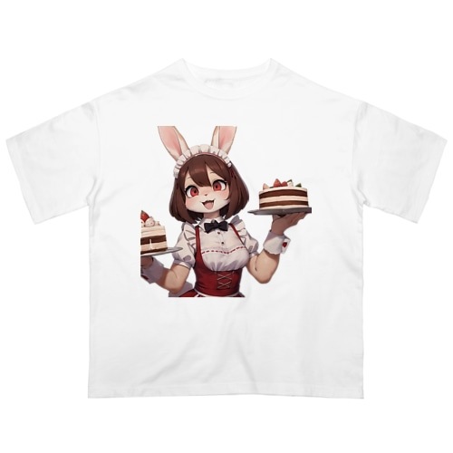 【文字入れ可能受注生産】ウサギの女の子　メイド　ケモナー　ダブルケーキ オーバーサイズTシャツ