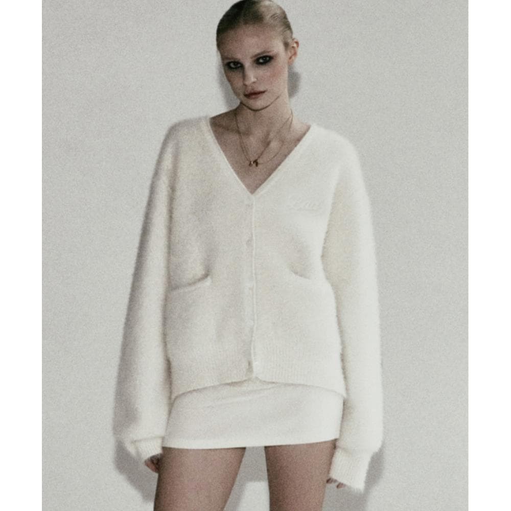 BADBLOOD BS Mohair V-neck Cardigan Cream w-cdg24-040