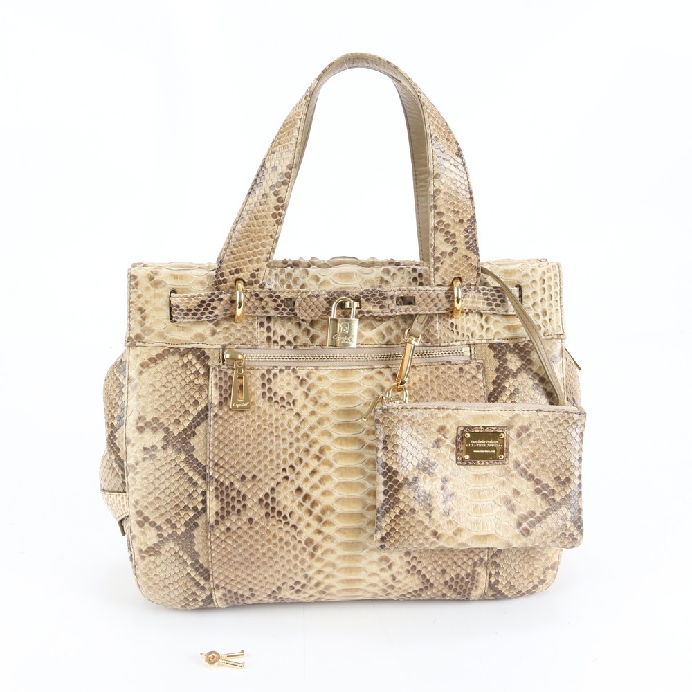 美品 パイソン レザー トート バッグ 肩掛け ショルダー ハンド レディース RUE DM44-1 中古