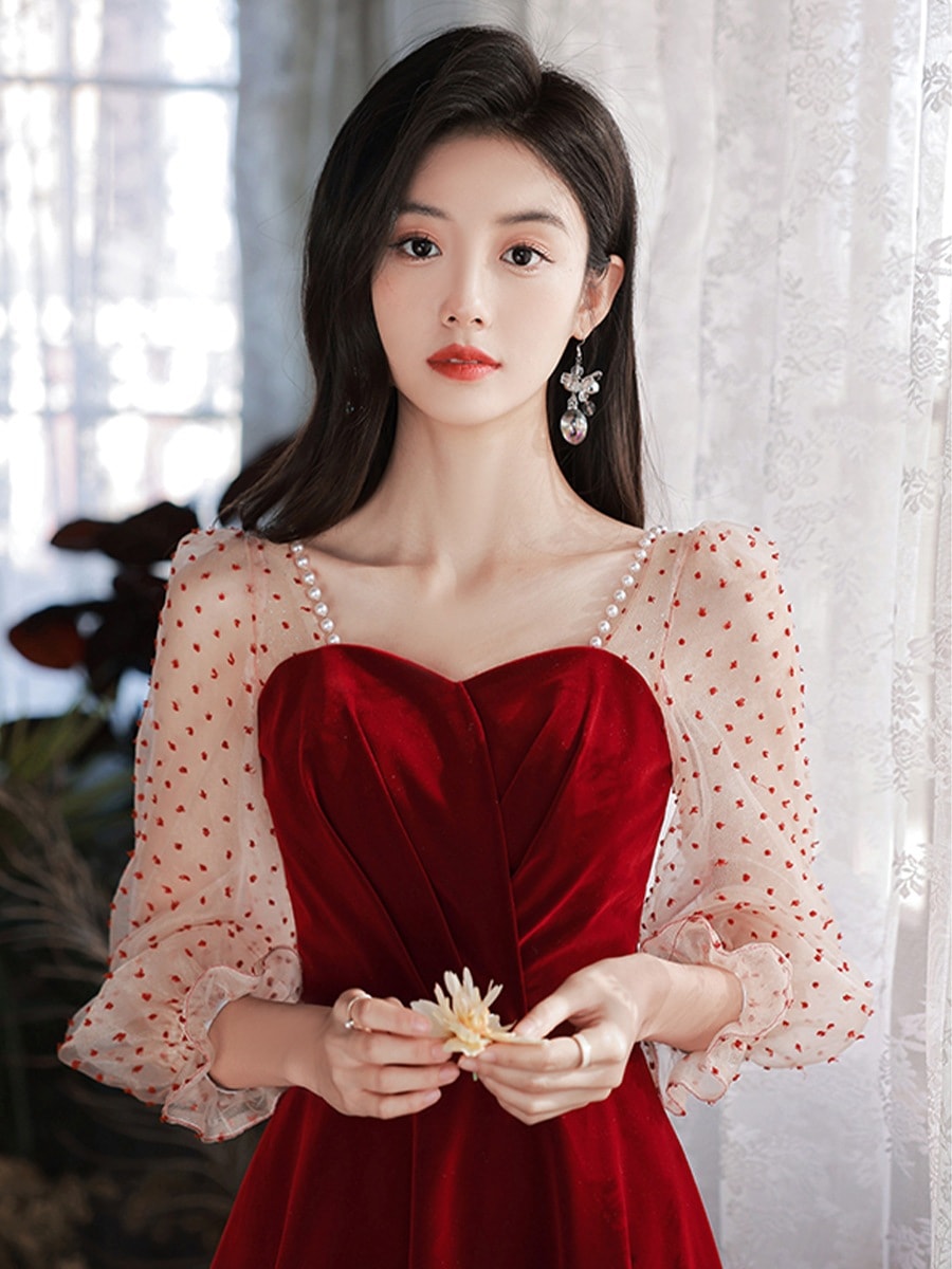 ins人気ドレス エレガント高級感成人式結婚式ドレス誕生日正式な場合演奏会 花嫁 司会パーティードレス 側開深いVネック 結婚式OL正式な場合礼装ドレスセクシーなワンピース