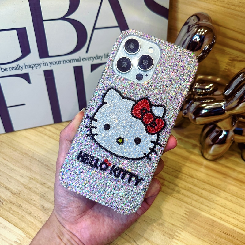 ハンドメイド iPhoneケース ハローキティ キラキラのラインストーン iPhone16/15/14/13/12/11ケース Plus Pro Max デコ電ケース