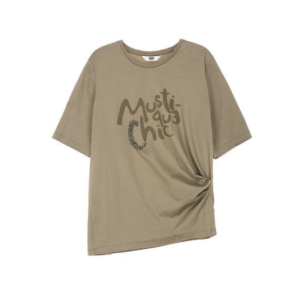 [26SS] カーキ サイド ピンタック ラウンド 半袖Tシャツ DLTS6B501K2