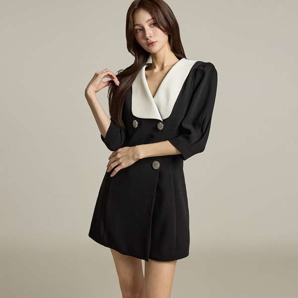 D4770 配色 カラー ミニ ワンピース