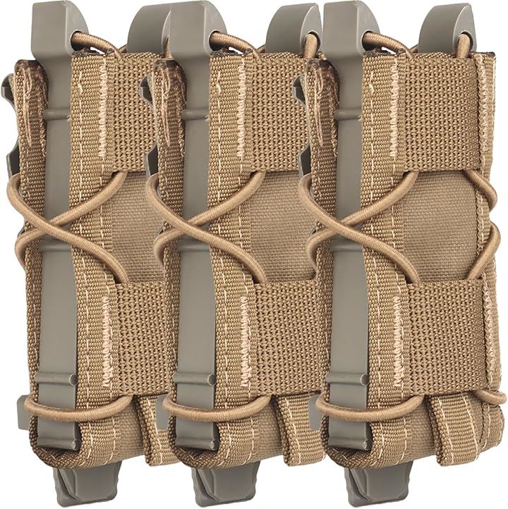 マガジンポーチ マグポーチ TACOスタイル ハンドガン シングルカラム～デザートイーグルMP7など対応 MOLLE ベルト 両方対応 サバゲー(コヨーテブラウン3個セット)