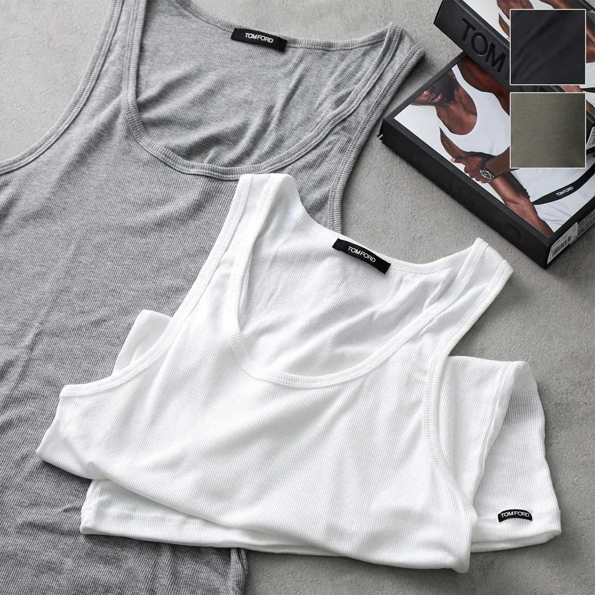 TOM FORD トムフォード アンダーウェア T4D10 121 メンズ タンクトップ ノースリーブ ロゴタグ Uネック リブ ストレッチ カラー4色