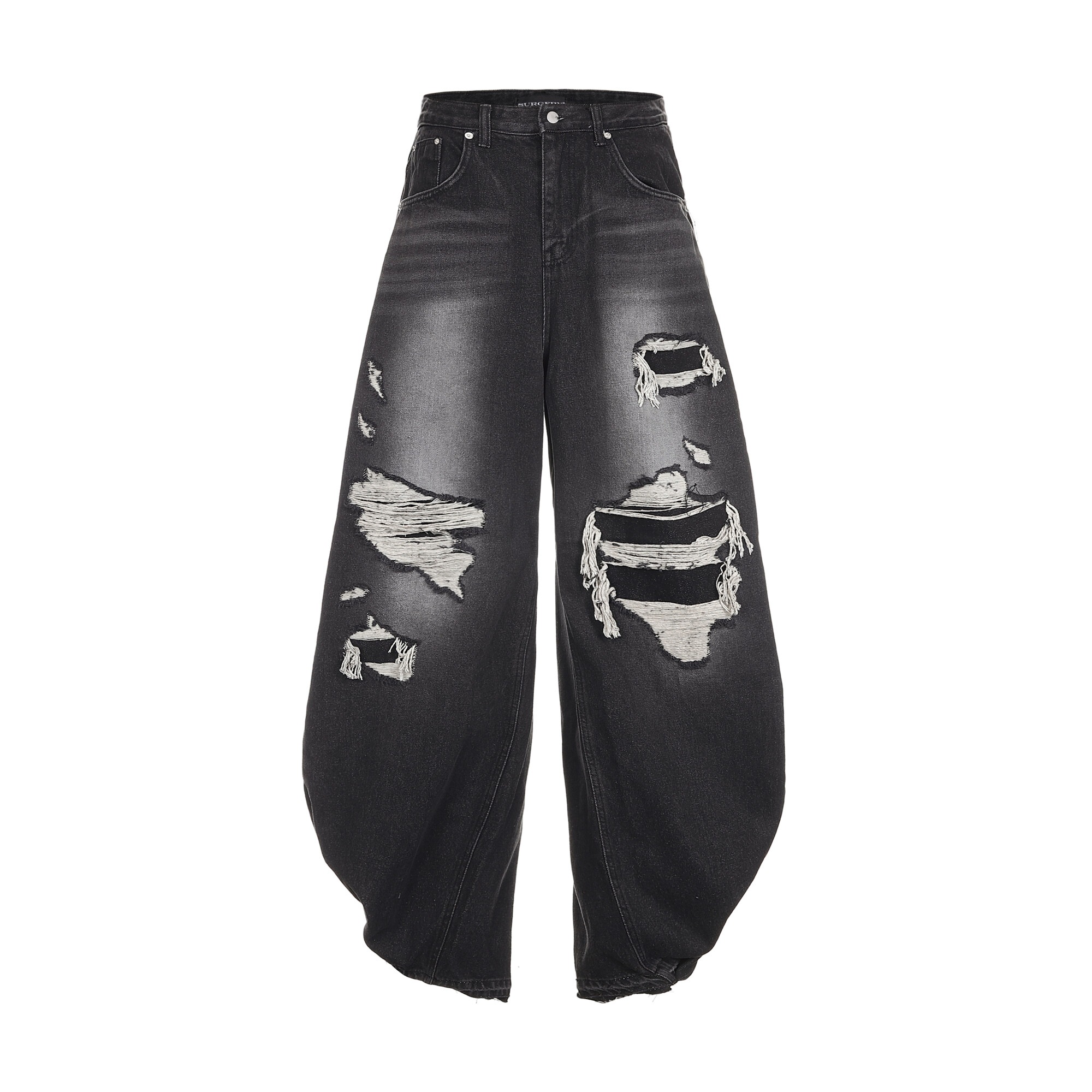 【SURGERY】 SURGERY DOUBLE FOLDING OVER WIDE BAGGY JEANS : DESTROYED BLACK