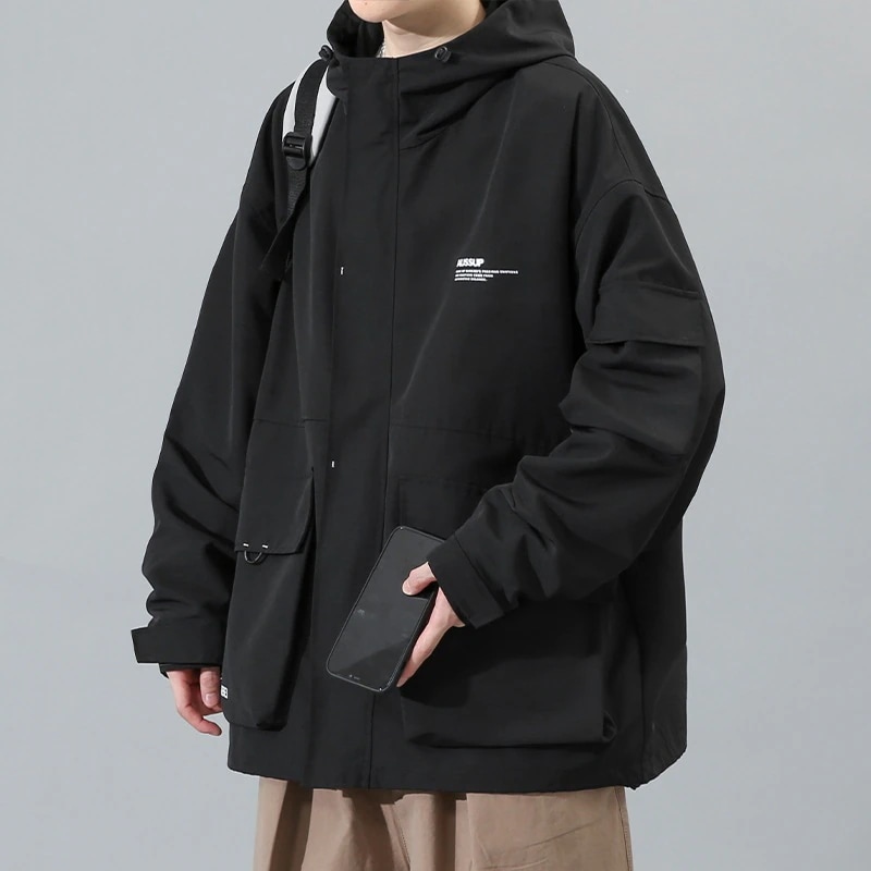 2024ブランドフード付きジャケットメンズアウターカジュアルゆったり春服韓国ファッション長袖トップス大きいサイズレディース