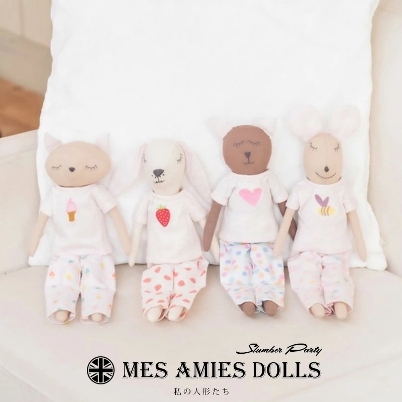メザミドールズ スランバー・パーティー 全長34cm 全３種 英国 猫 ネズミ ウサギ アニマル 人形 コットン インテリア 雑貨 ギフト プレゼント ハンドメイド パジャマ パーティー ユニーク ホ