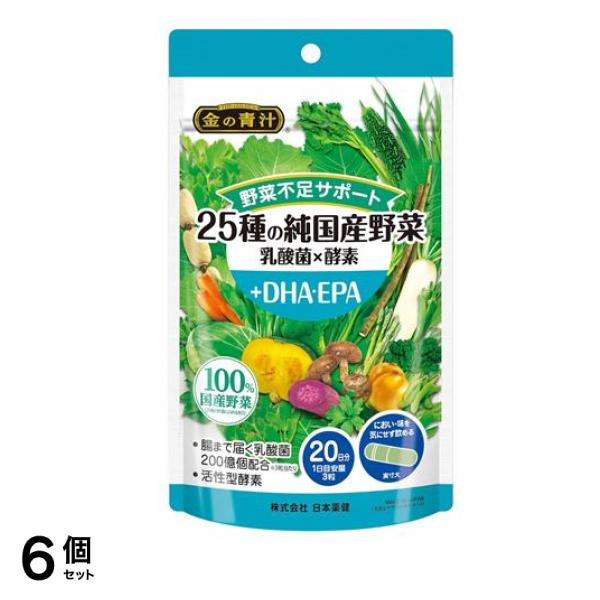 金の青汁 25種の純国産野菜 乳酸菌×酵素+DHA・EPA 20日分 60粒 6個セット