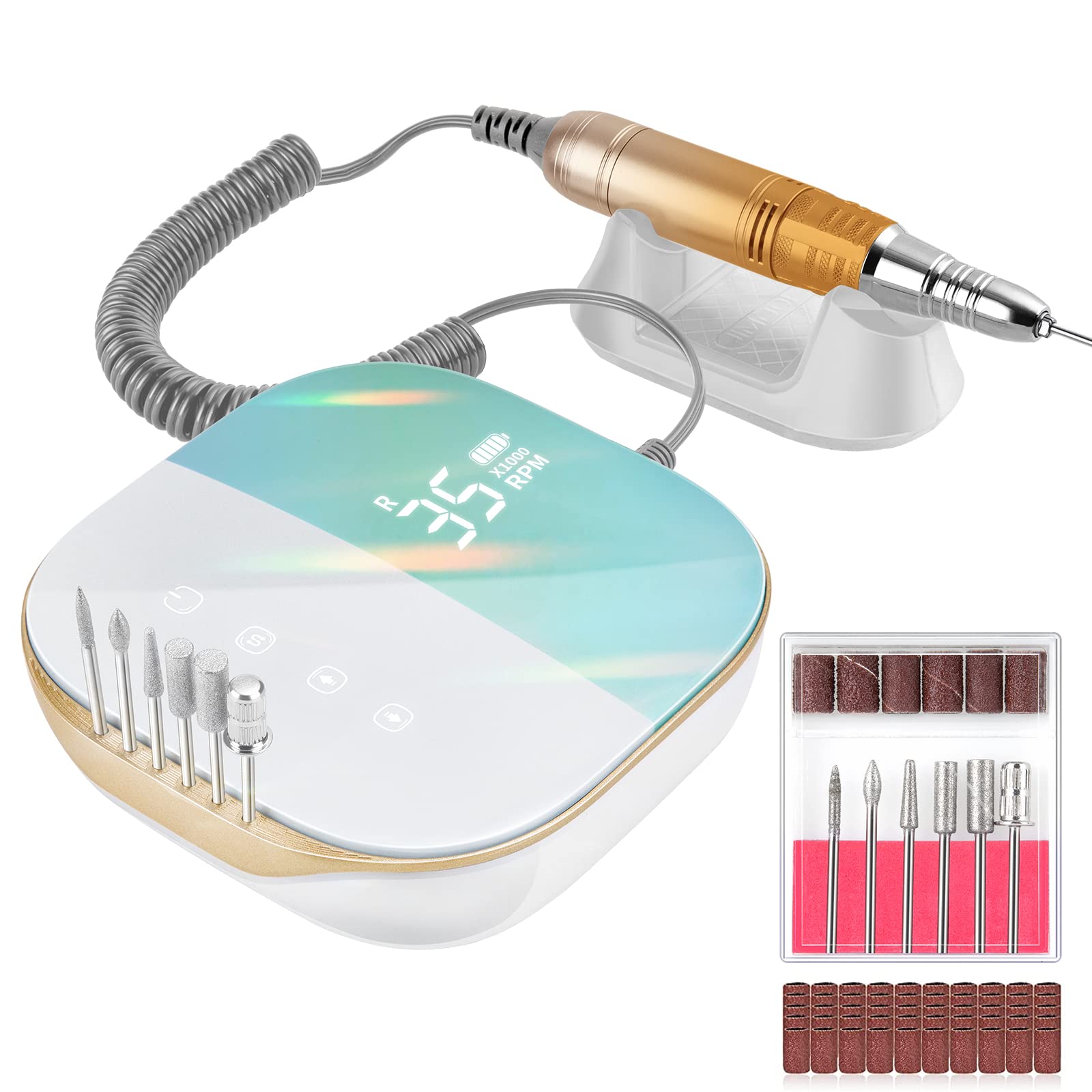 Madenia 充電式ネイルマシン ネイルマシン ネイルマシーン ネイルマシーン 電動ネイル マシン 電動ネイルマシン プロ 充電式 タッチパネル搭載 LCDディスプレイ 35000RPM スピード調