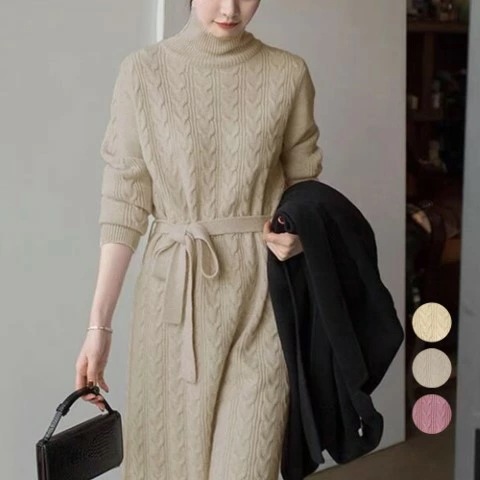 ワンピース ロング ケーブル編みニットワンピース タートルネックワンピース 暖かい ニットドレス大きいサイズ レディース 秋冬 結婚式 きれいめ タイト フォーマル 大人 上品 チュニック one-p
