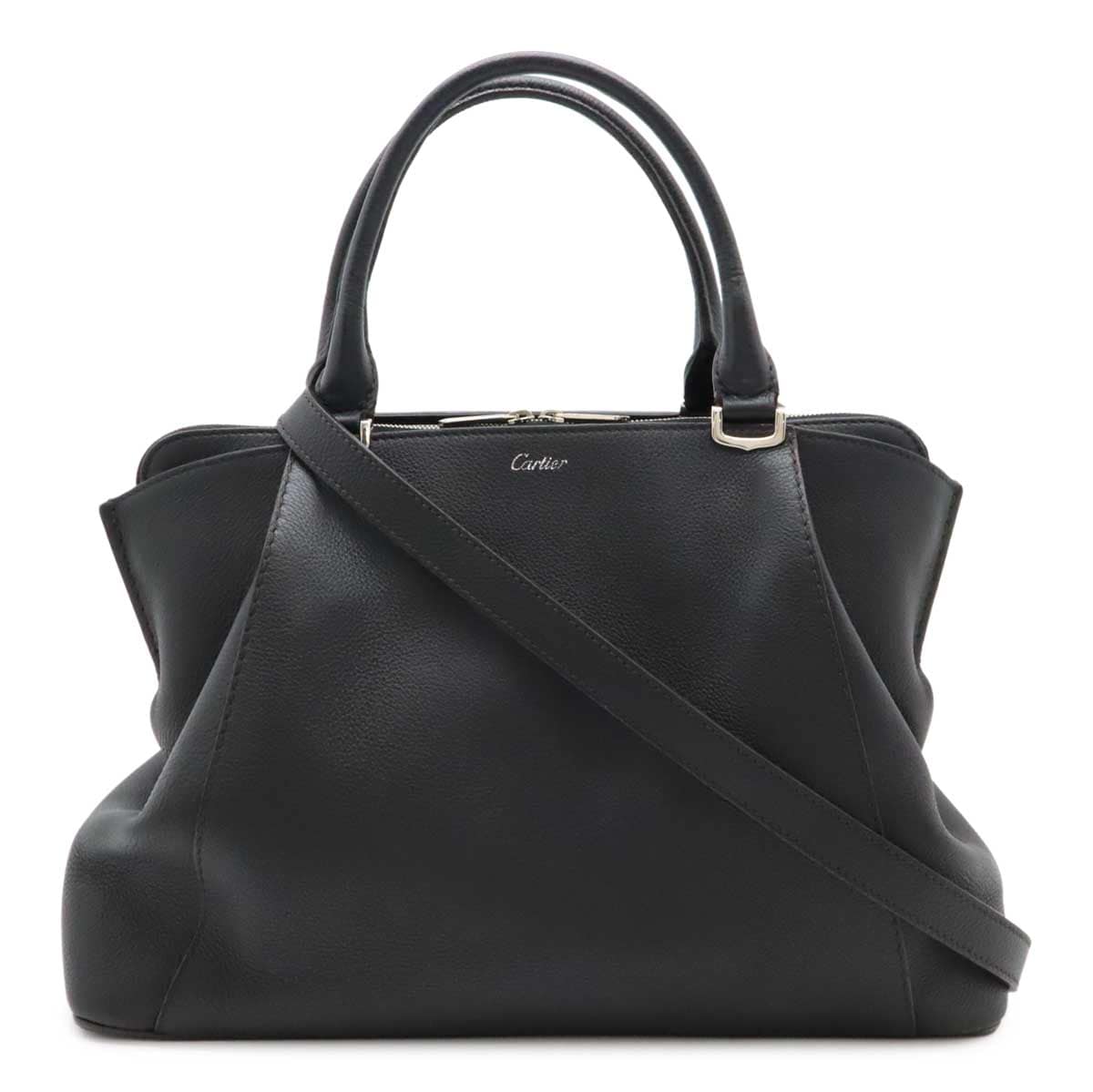 C ドゥ カルティエ SM ハンドバッグ トートバッグ 2WAY ショルダーバッグ レザー ブラック 黒 シルバー金具 L100183